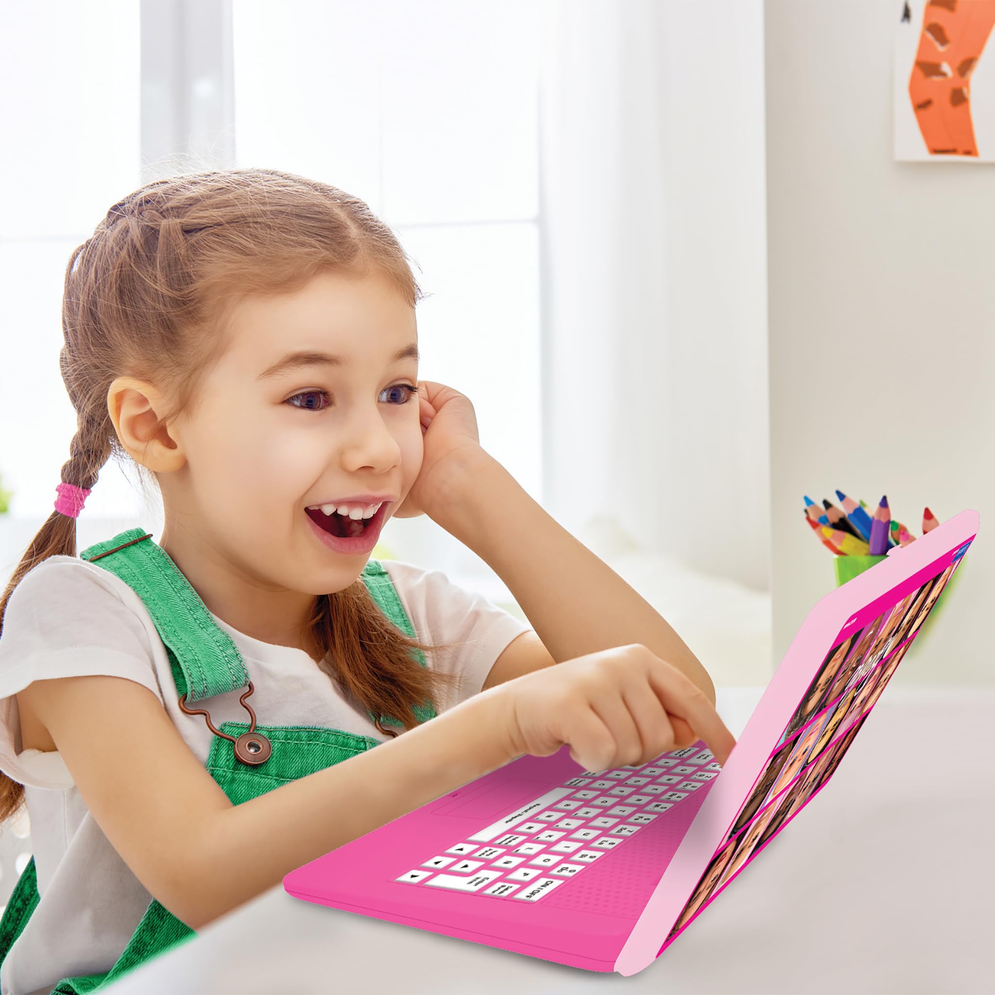 Lexibook, Barbie, Bilingual and Educational Laptop Spanish/English, Toy for Children, 170 Activities to Learn, Play Games and Music, Large Screen, Pink, JC599BBi2 - Image 3