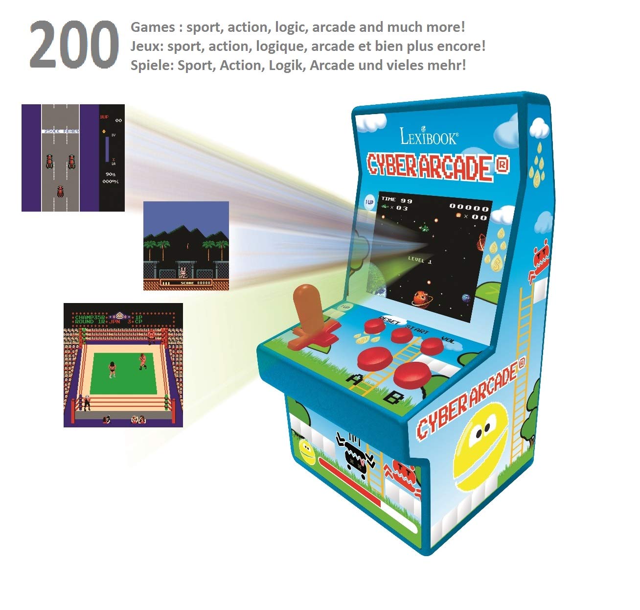 Lexibook Cyber Arcade Portable Retro Game Console, 200 Games, 2.8’’ LCD Colour Screen, Compact, Battery Operated, Blue/Green, JL2940 - Image 3