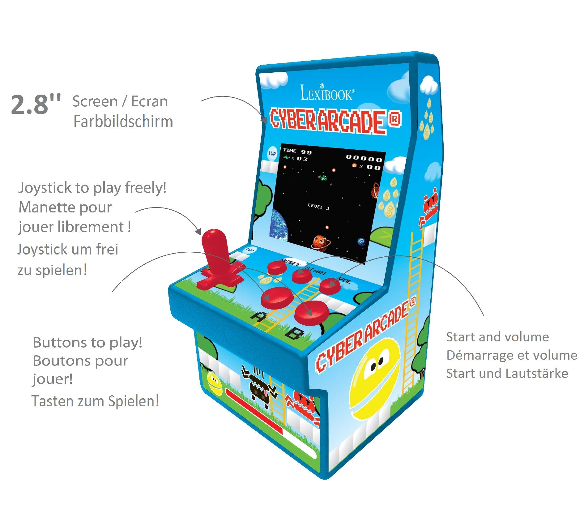 Lexibook Cyber Arcade Portable Retro Game Console, 200 Games, 2.8’’ LCD Colour Screen, Compact, Battery Operated, Blue/Green, JL2940 - Image 4