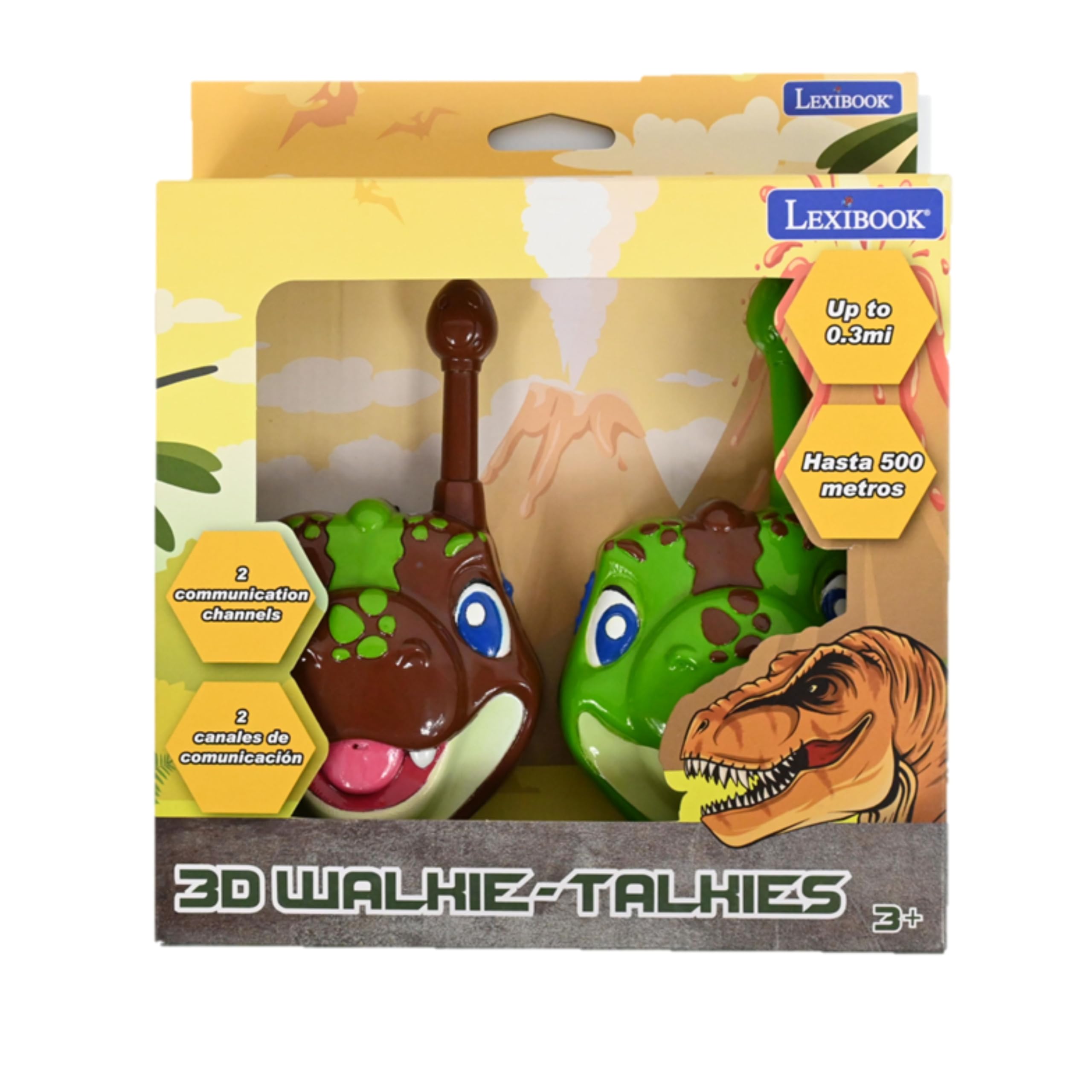 Lexibook, Dinosaur, Dinosaur 3D walkie-talkies, 500m Range, 2 Communication Channels, Belt Clip, Grey/Brown, TW18DINO - Image 5