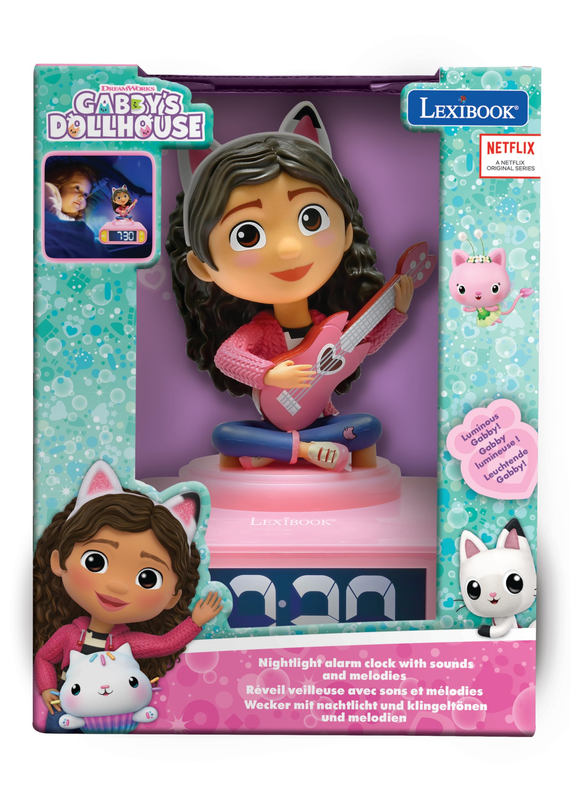 LEXiBOOK, Gabby’s Dollhouse, Gabby Nightlight Alarm Clock, Sounds and Melodies, Backlit LCD Screen, Illuminated, Snooze, Pink, RL800GDH - Image 4