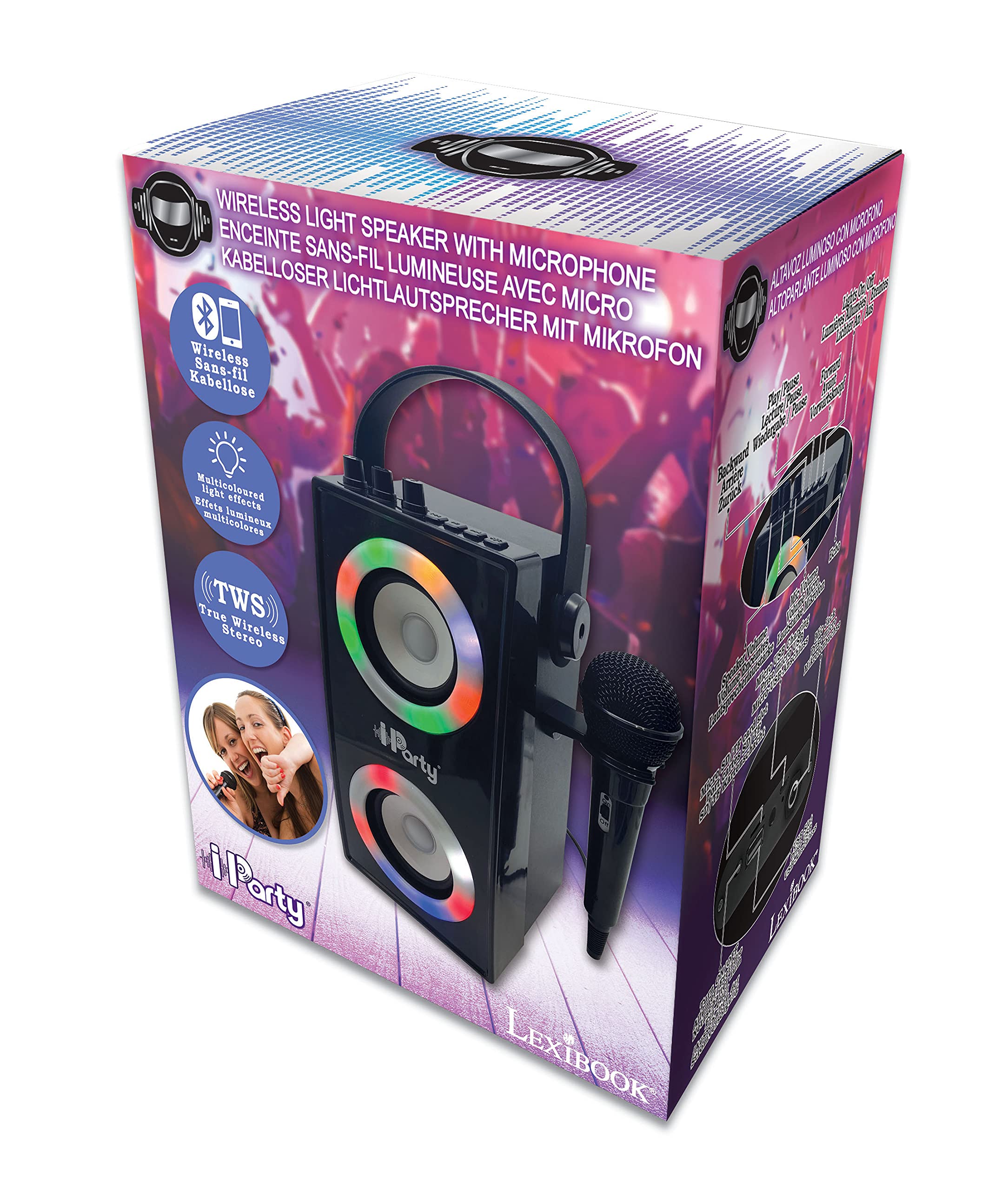 Lexibook iParty - Portable Bluetooth Light Speaker with Microphone, Light Effects, Karaoke, Wireless, USB, SD Card, Rechargeable Battery, Black, BTP180BKZ - Image 7