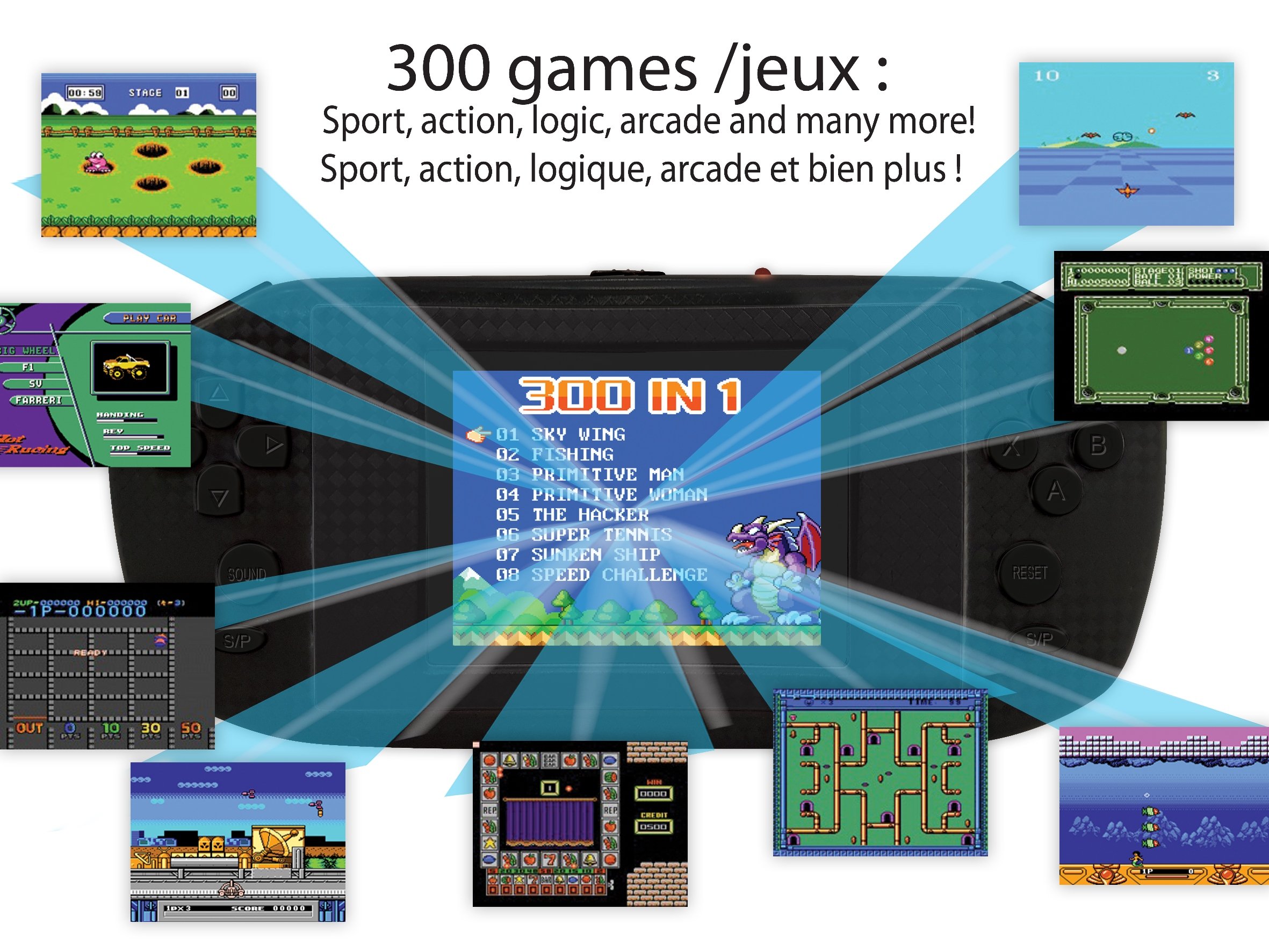 LEXiBOOK JL3000 Power Cyber Arcade Portable Game Console, 300 Games, 2.8" LCD Color Screen, Black - Image 3