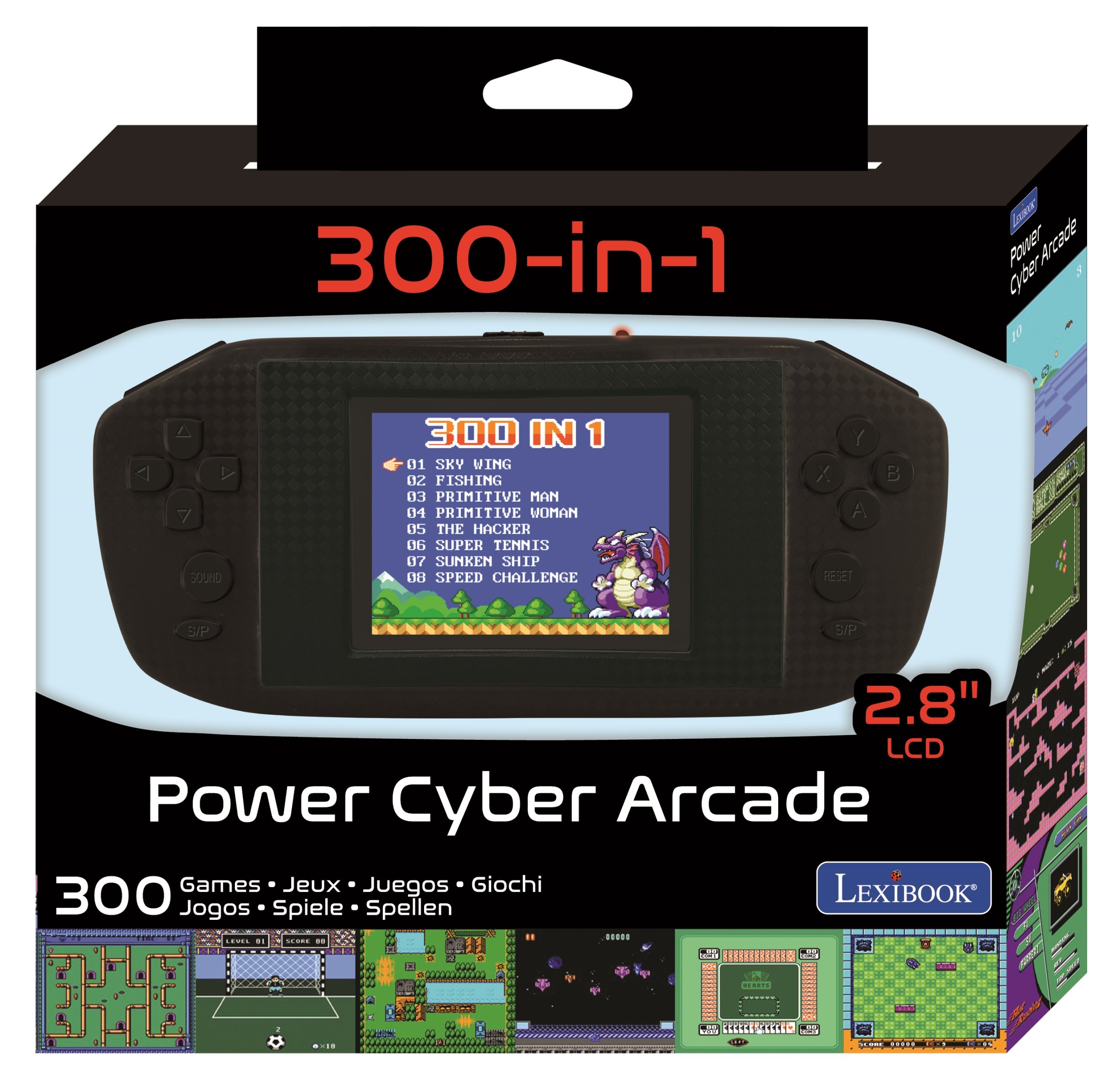 LEXiBOOK JL3000 Power Cyber Arcade Portable Game Console, 300 Games, 2.8" LCD Color Screen, Black - Image 4