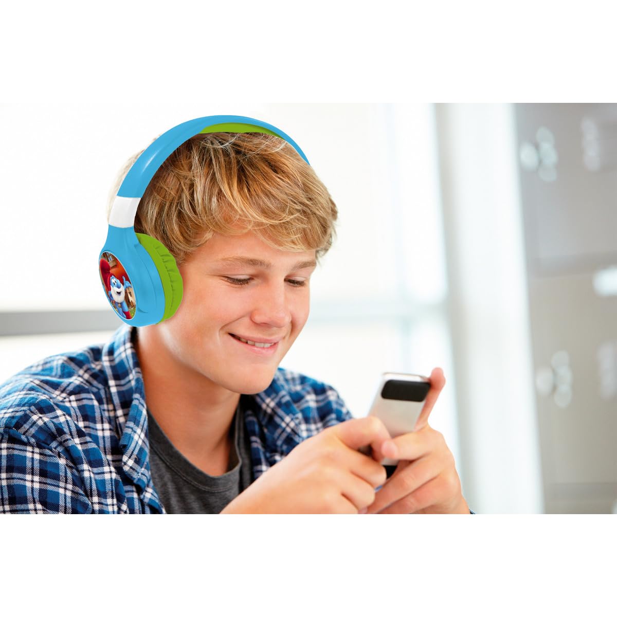 LEXiBOOK, The Smurfs, 2-in-1 Bluetooth & Wired Headphones with Microphone and Control Buttons, Foldable and Adjustable, Long-Lasting Rechargeable Battery, Blue/Green, HPBT010SF - Image 6