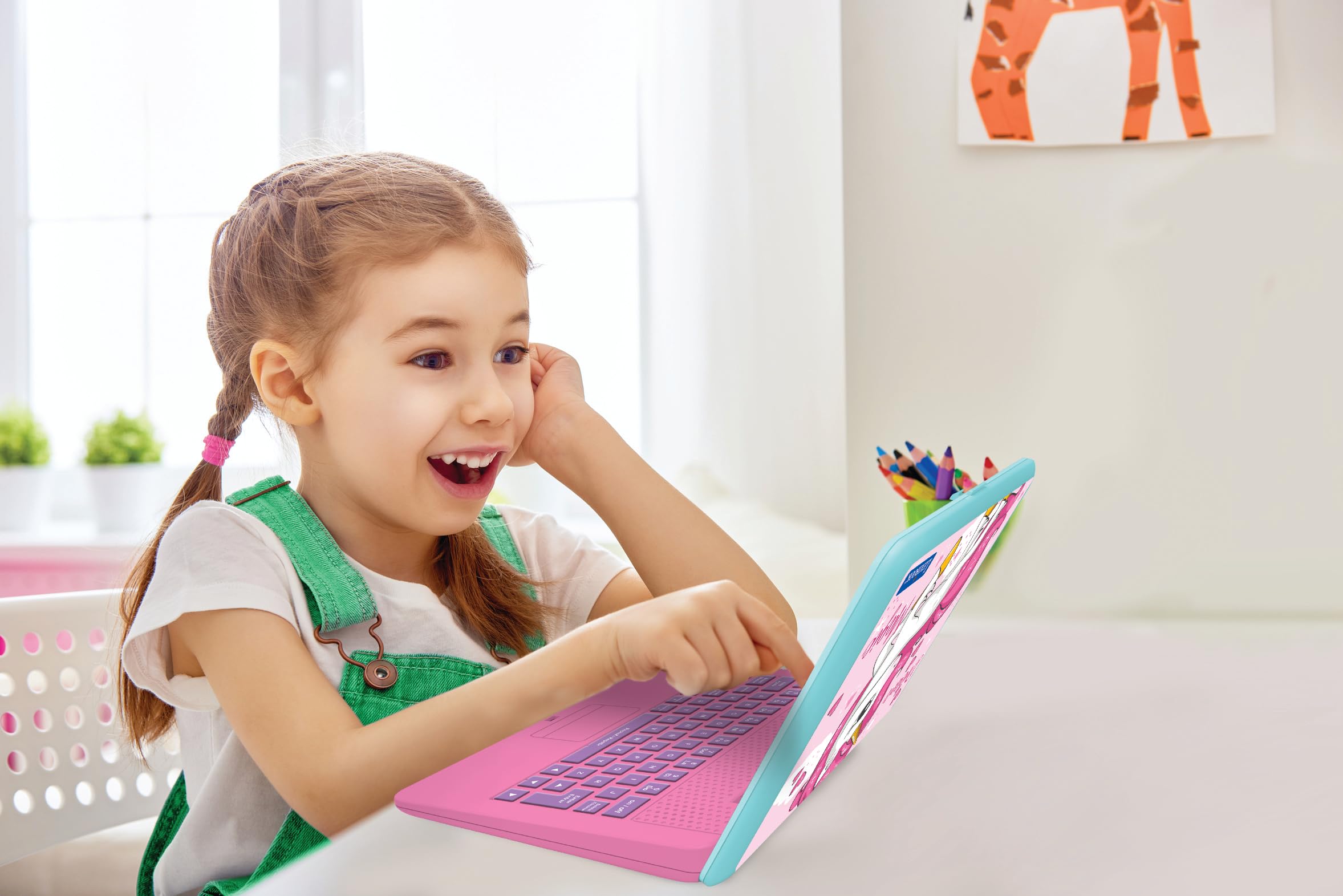 LEXiBOOK - Unicorn Educational and Bilingual Laptop Spanish/English - Toy for Children with 124 Activities to Learn Mathematics, Dactylography, Logic, Clock Reading, Play Games and Music - JC598UNIi2 - Image 5